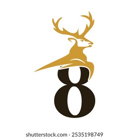 Letter 8 with deer antlers design vector template. symbol for corporate business identity