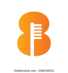 Letter 8 Dental Logo Concept with Tooth Brush Vector Template. Teeth, Dental Care Symbol, Medical and Medicine Sign