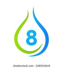 Letter 8 Drop Water Logo Design Vector Template. Minimal Water Logo Sign