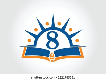 Carta 8 Con El Concepto Del Libro De Logotipos De Educación. Signo de la carrera de entrenamiento, Universidad, Diseño de la plantilla de vectores con el logotipo de graduación de la Academia.
