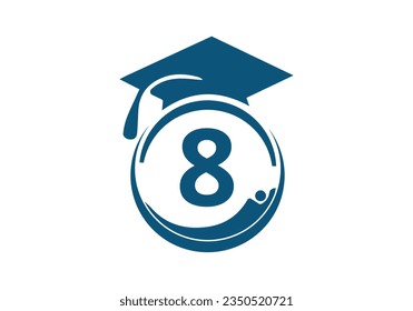 Letter 8 Education Logo Initial Graduation Cap Concept. Graduation logo with letter vector Template