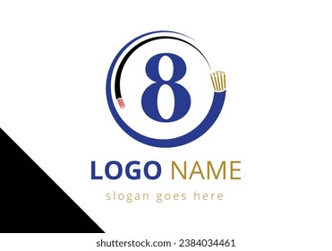 Letter 8 with electric wire, optical fiber cable Logo Design Vector Template.