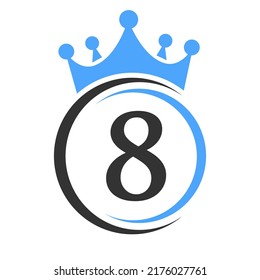 Letter 8 Elegant Crown Logo Template. Royal Crown Logotype Luxury Sign  for Beauty, Fashion, Spa, Star Symbol