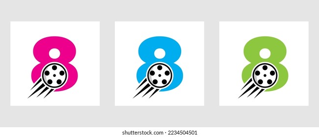 Letter 8 Film Logo Concept With Film Reel For Media Sign, Movie Director Symbol