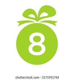 Letter 8 Gift Box Logo. Giftbox Icon Celebration Logo Element Template