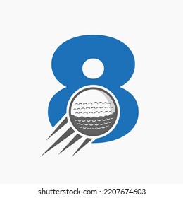 Letter 8 Golf Logo Concept With Moving Golf Ball Icon. Hockey Sports Logotype Symbol Vector Template