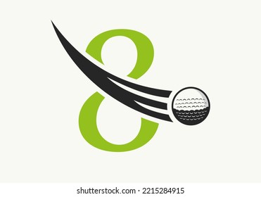 Letter 8 Golf Logo Design Template. Hockey Sport Academy Sign, Club Symbol