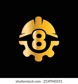 Letter 8 Helmet And Gear Logo Design Template. Gear engineer logo design vector