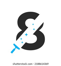 Letter 8 House Cleaning Logo Concept For Broom Maid Service Symbol Vector Template