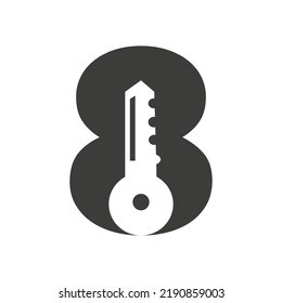 Letter 8 Key Logo Combine With House Locker Key For Real Estate and House Rental Symbol Vector Template