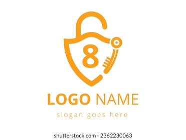 Letter 8 Key Logo Combine With House Locker Key. Lock logo sign symbol vector illustration