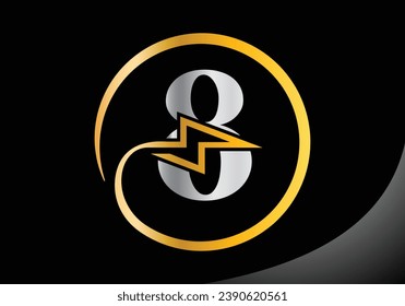 Letter 8 with lighting thunder bolt Logo Design Vector Template.