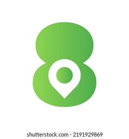Letter 8 Location Logo Design Sign. Location Icon Concept With Alphabet For Road Direction Symbol Vector Template