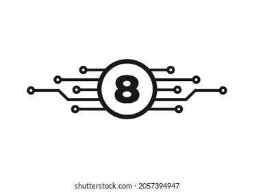 Letter 8 Logo Design Template. 8 Letter For Cyber Logo Protection, Technology, Biotechnology And High Tech. Network Logo Design