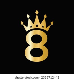 Letter 8 Luxury Logo With Crown Symbol. Crown Logotype Template