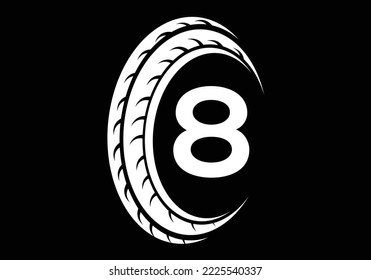 Letter 8 monogram alphabet With a Sport Car Automotive Car Repair Logo Design Concept With Transport Tire Icon Vector Template.