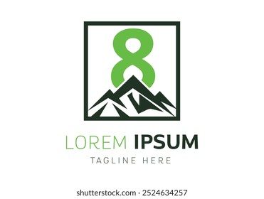 Letra 8 con inspiración de diseño de logotipo de montaña. Diseño de Plantilla de letra de Vector