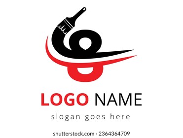 Plantilla de diseño del logotipo del pincel de pintura de la carta 8. Plantilla de concepto de signo de pintura inicial