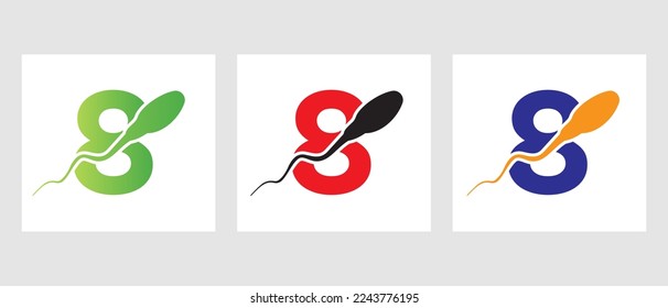 Letter 8 Sperm Cell Logo Template. Sperm Bank Medical Symbol