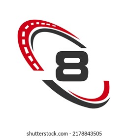Letter 8 Transport Sign, Transportation Logo Design Template. Automotive Sport Road Logo Element