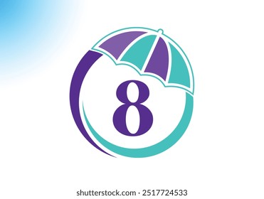 Letter 8 Umbrella Logo Design Vector Template.