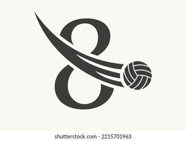 Letter 8 Volleyball Logo Design Sign. Volleyball Sports Logotype Symbol Vector Template