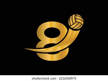 Letter 8 Volleyball Logo Design For Volleyball Club Symbol Vector Template. Volleyball Sign Template Design.