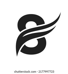 Diseño del logotipo de ala 8. Letra de logotipo de transporte 8 y concepto de alas