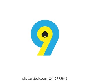 Letter 9 with blackjack logo icon design