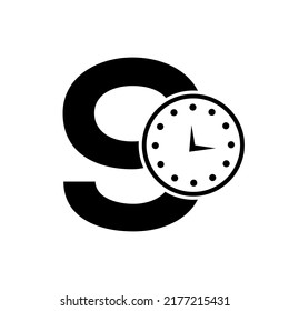 Letter 9 Clock Logo Design Vector Template