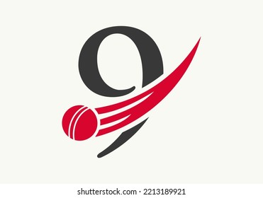 Letter 9 Cricket Logo Concept With Ball Icon For Cricket Club Symbol Vector Template. Cricketer Sign