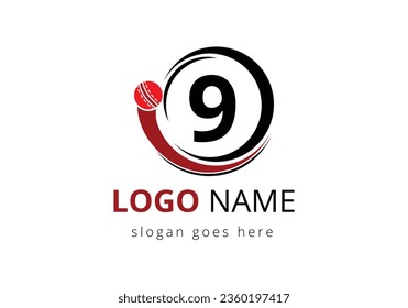 Letter 9 Cricket Logo Concept With Moving Cricket Ball Icon. For Cricket Club Symbol Vector Template