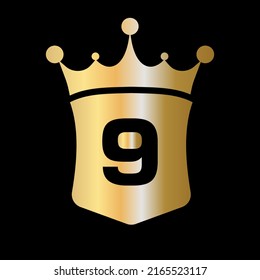 Carta 9 Plantilla de vectores con logotipo Crown and Shield con símbolo de concepto de lujo