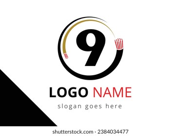 Letter 9 with electric wire, optical fiber cable Logo Design Vector Template.