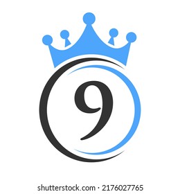 Letter 9 Elegant Crown Logo Template. Royal Crown Logotype Luxury Sign  for Beauty, Fashion, Spa, Star Symbol
