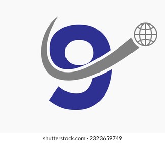 Letter 9 Global Logo Design. World Logotype Symbol Vector Template