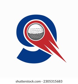 Letter 9 Golf Logo Concept With Moving Golf Ball Icon. Hockey Sports Logotype Symbol Vector Template
