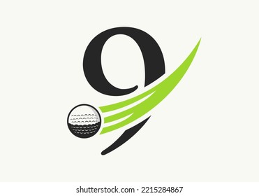 Letter 9 Golf Logo Design Template. Hockey Sport Academy Sign, Club Symbol