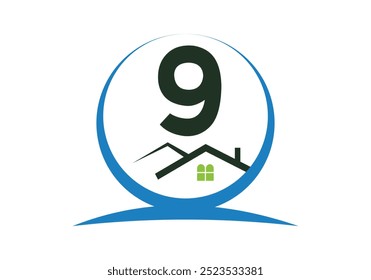 Letter 9 House Logo Design Template Inspiration, House Logo Vector Illustration.