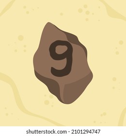 letter 9 initials hole in stone design on sand background, vector logo letter typography illustration.