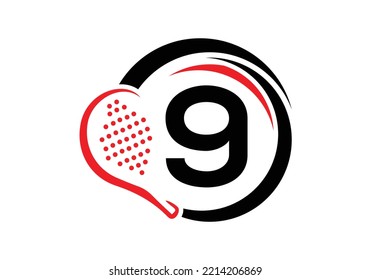 Letra 9 Plantilla vectorial de diseño de logotipo de la marca Padel. Símbolo del club de tenis de mesa de playa. identidad empresarial y de empresa