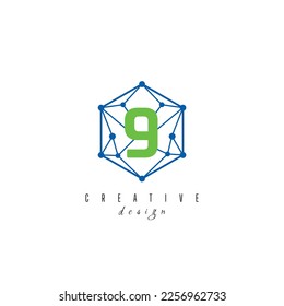 letter 9 and IT simple Creative elegant hexagon hexagonal poligon logo Design