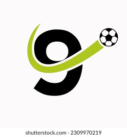 Letter 9 Soccer Logo. Football Logo Concept With Moving Football Icon