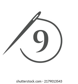 Letter 9 Tailor Logo, Needle and Thread Logotype for Garment, Embroider, Textile, Fashion, Cloth, Fabric