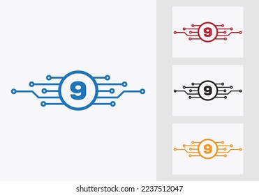 Letter 9 Technology Logo Design Template. Network Logo Design