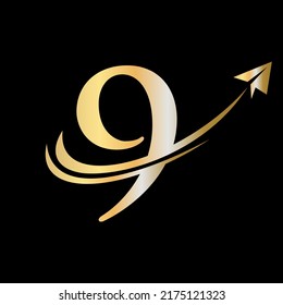Letter 9 Travel Logo Vector Template. Initial Travel Logo on Letter 9 Symbol Concept