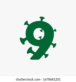 Letter 9 with virus and bacteria 