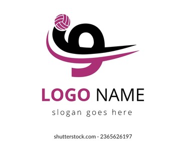 Letter 9 with Volleyball Sports Logo Template Design. Tennis Sport Academy Sign, Club Symbol. business, and company identity