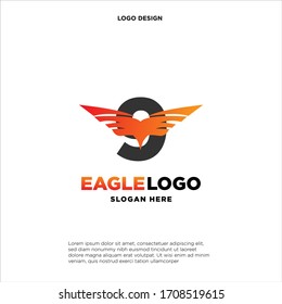 Letter 9 with wings. Template for logo, label, emblem, sign, stamp. Vector illustration.