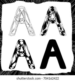 Letter A. 3d and silhouette constructive concept.